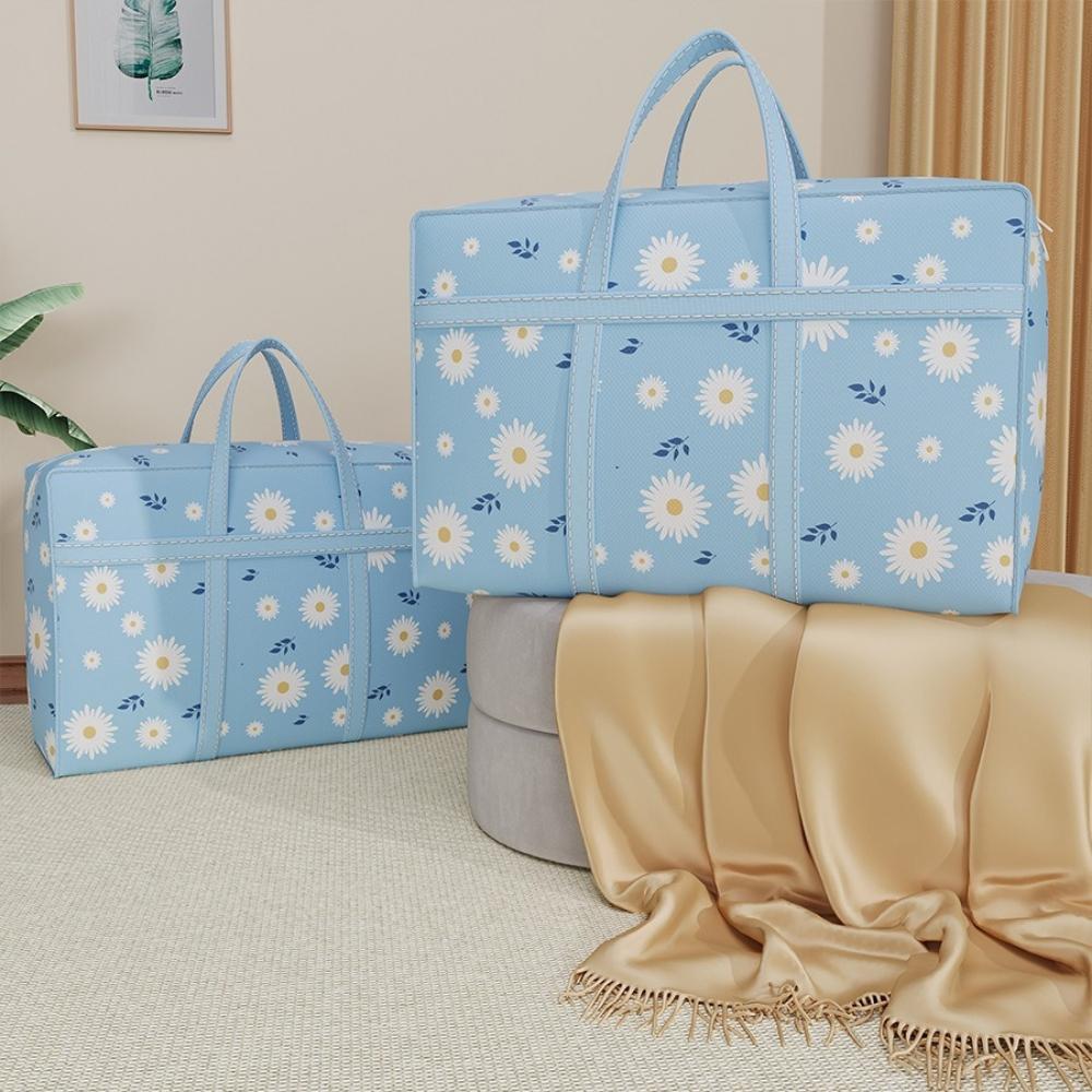 Daisy Print Nonwoven Storage Bags Hand Carry Foldable Organizers Home Moving Luggage Closet Storage Solutions Reusable Collapsible Laundry Containers