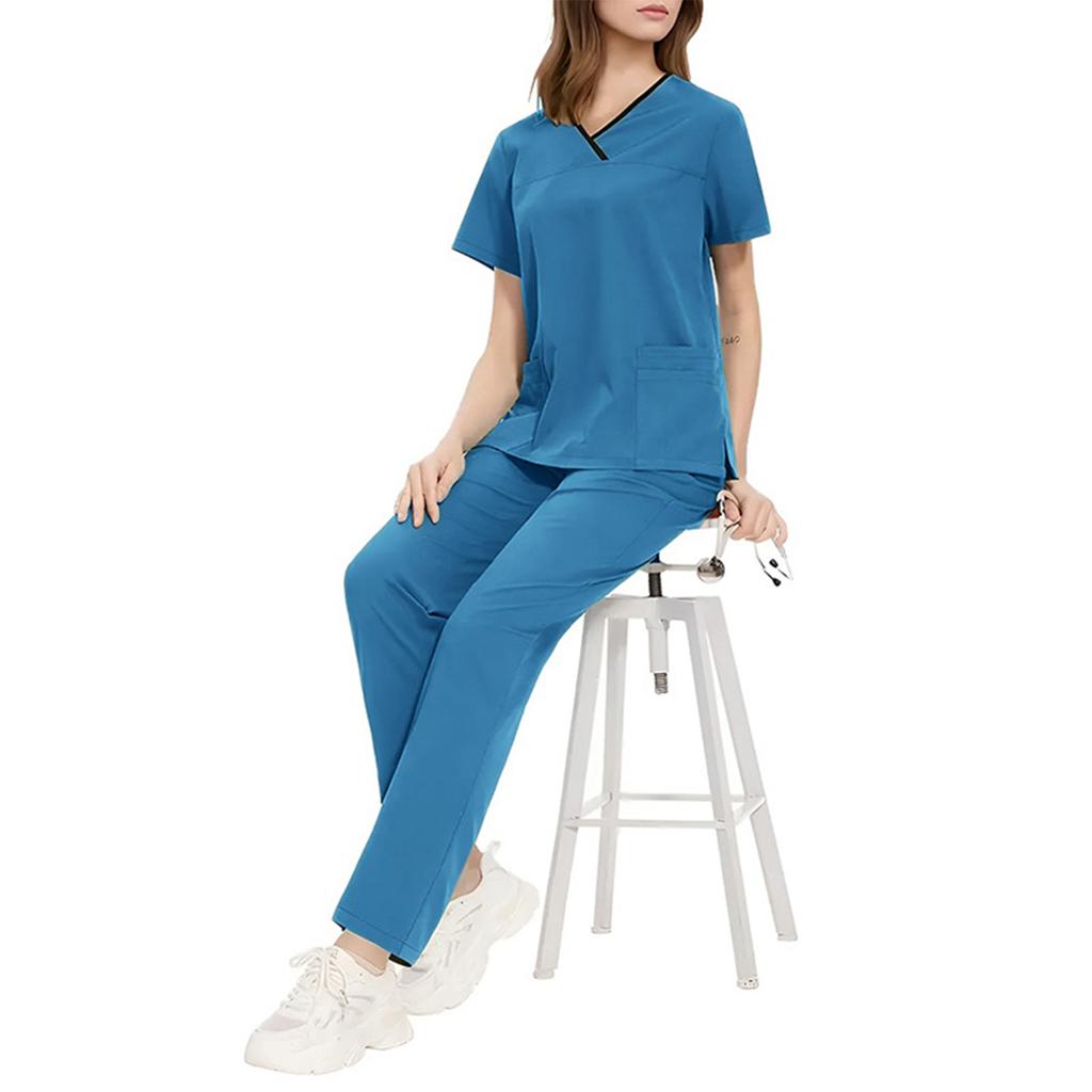 Completo da Lavoro da Donna, Morbido e Comodo, Scollo a V, Manica Corta, con Tasche Multiple