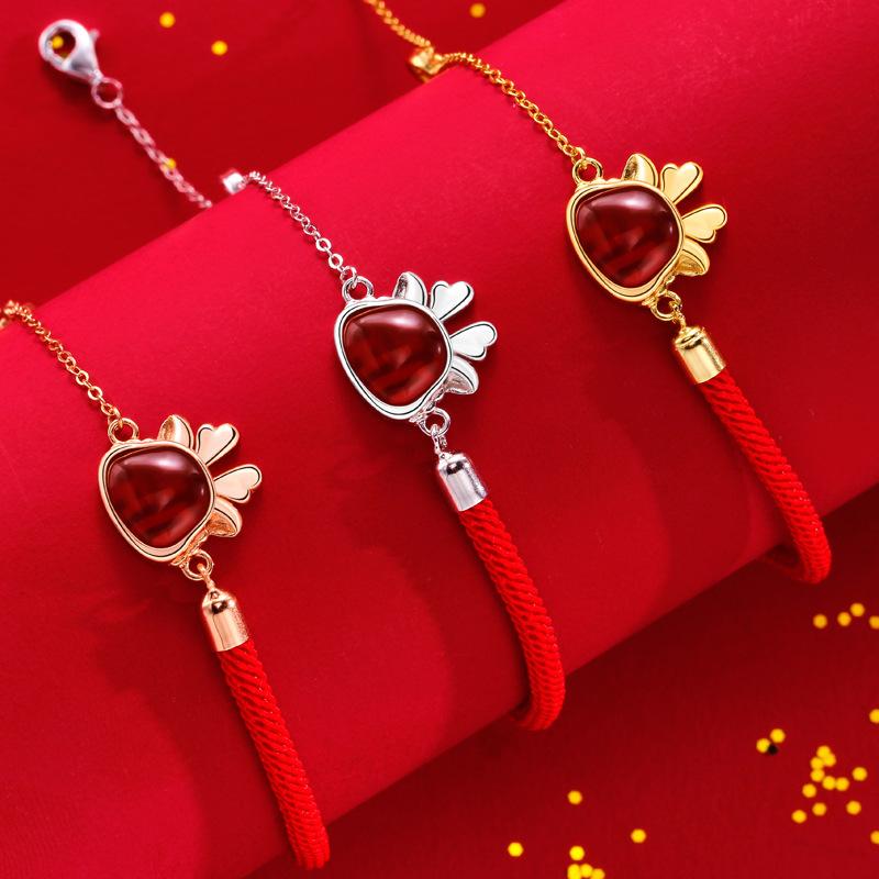 Original Lucky Moe Dragon Hand Rope Female New Chinese Style Guochao Zodiac Dragon Life Red Rope Bracelet