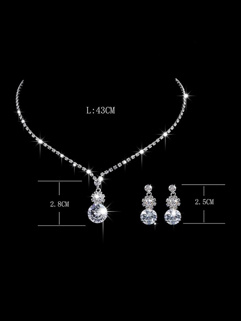 3pcs Women's Zircon Set, Rhinestone Necklace, Earrings, Luxurious Wedding Accessories