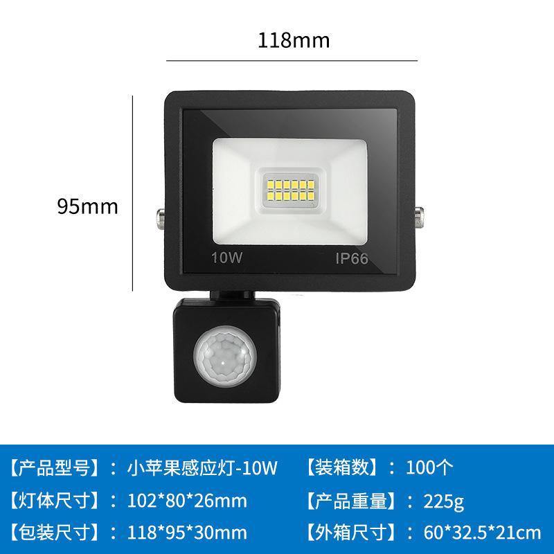 New LED Little Apple Floodlight 10W-150W Human Body Sensor Infrared Sensor Outdoor Waterproof Corridor Floodlight Hot Selling