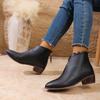Damen Stiefeletten 2025 Herbst Winter Retro Spitzzehen Chelsea Boots PU-Leder Damen Mittelhoher Blockabsatz Kurze Stiefel Botas Mujer