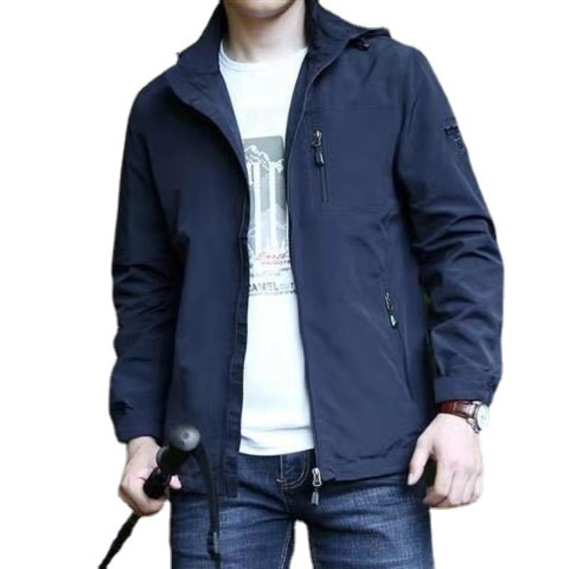 Jacket Men's Hooded Spring and Fall Coat Large Size Thin Section of The Rushing Coat  Casual Comfort Long Sleeve Men's Multi-pocket Casual Windbreaker