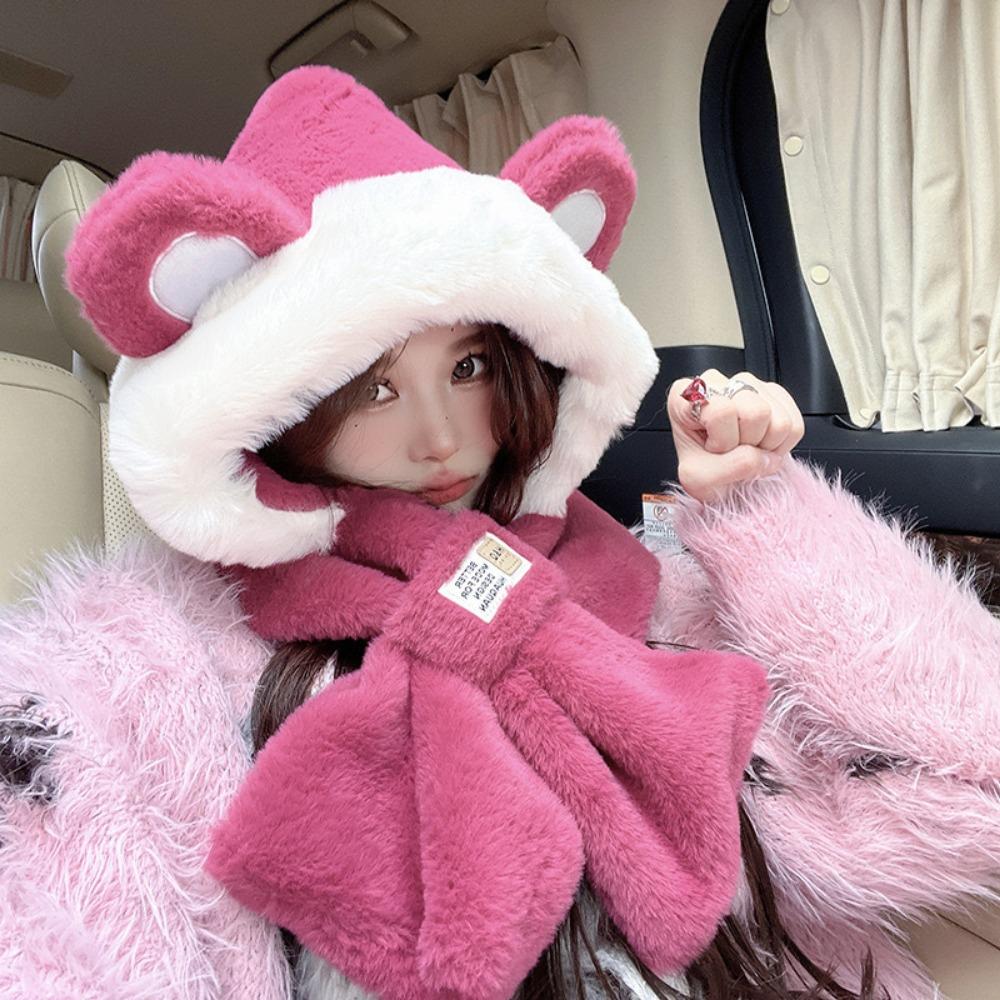 Plush Bear Hat Cute Face Small Windproof Warm Ear Protection Versatile Pullover Hat