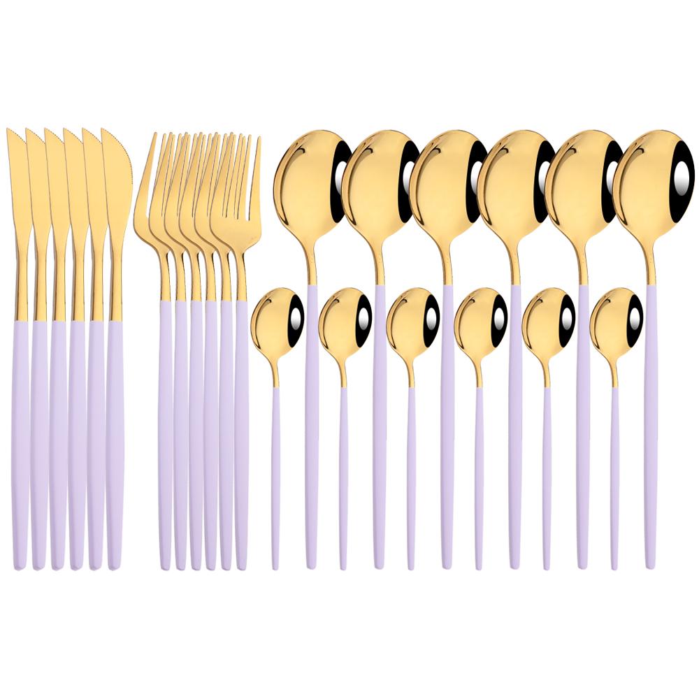 Rainbow Color 24Pcs Dinnerware Stainless Steel Cutlery Set for 6 People Knife Fork Spoon Western Tableware Silverware Set for Home Wedding