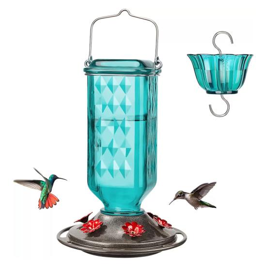 Mangiatoia per Colibrì Mangiatoia per Uccelli Sospesa con Fossato Formiche Mangiatoia per Colibrì da Esterno con 6 Fori di Alimentazione per Decorazione Giardino Cortile