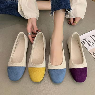 Frühlings- und Herbstmode, farblich passende Damen-Einzelschuhe, flacher Mund, weiche Oberfläche, flacher Boden, eckige Zehenpartie, Damenschuhe, große Größe 43, mehrfarbig