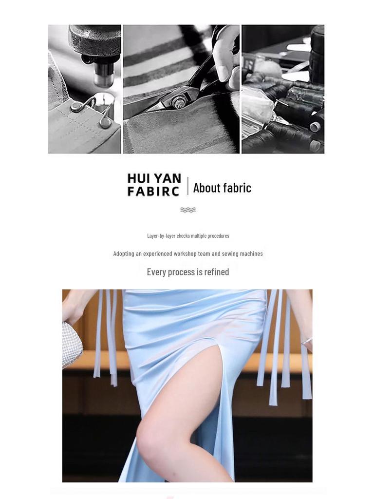 Elegant Off-the-Shoulder Evening Gown with High Slit - Nightclub Attire for Foot Bath Technicians