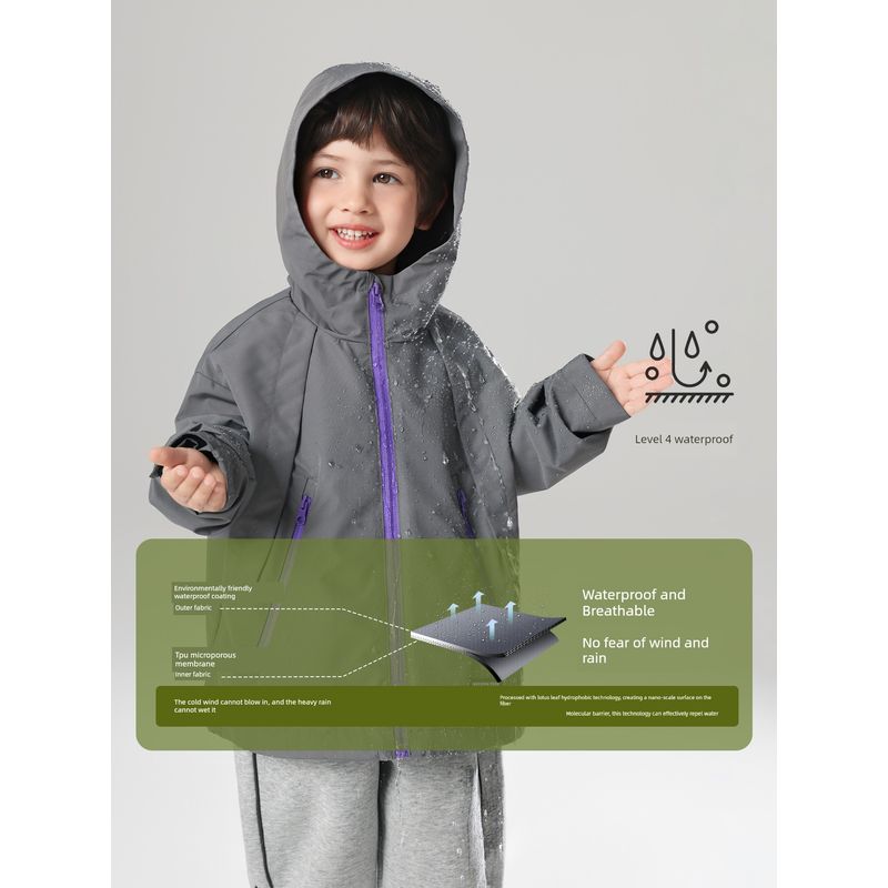 Right-Ou European-Style Boys' Outdoor Windproof Waterproof Jacket, Spring and Autumn 2026 New Children's Clothing, Kids' Windproof Jacket, Trendy