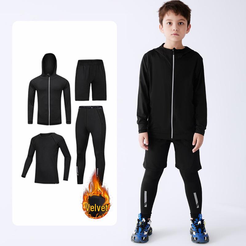 Kids' Sports & Fitness Set: Quick-Dry Basketball, Soccer, Outdoor Training Base Layer & Warm Tight-Fit Suit for Boys