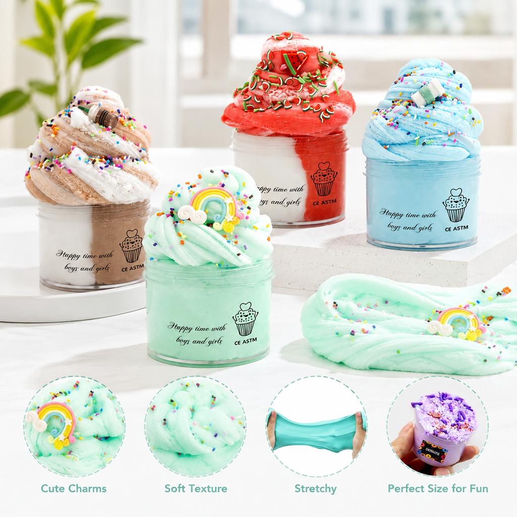 DIY Slime Wolkenknete Eiscreme Seidenknete Stressabbau Kinderspielknete Weich Formbar Ungiftig Sensorisches Spielzeug für Kreativen Spaß und Entspannung