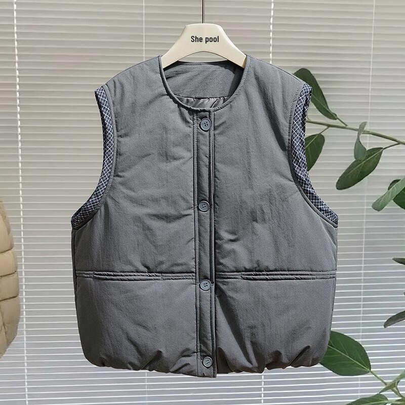 

Women s Plaid Patchwork Padded Vest One Size