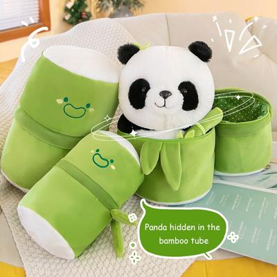 1 Kit Cute Bamboo Tube Panda Plush Kawaii Tearful Stuffed Animal Plushie Super Soft Hugging Pillow