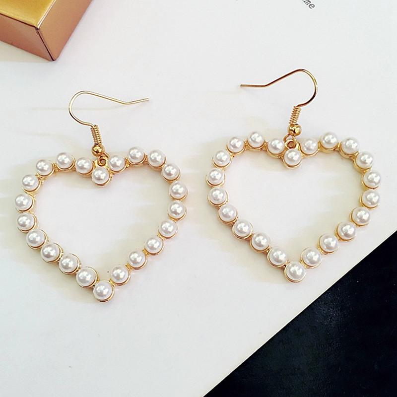 Imitation Pearl Earrings for Women Hollow Heart Pendants Korean Drop Earrings Personality Hanging Earrings Boucle Oreille Femme