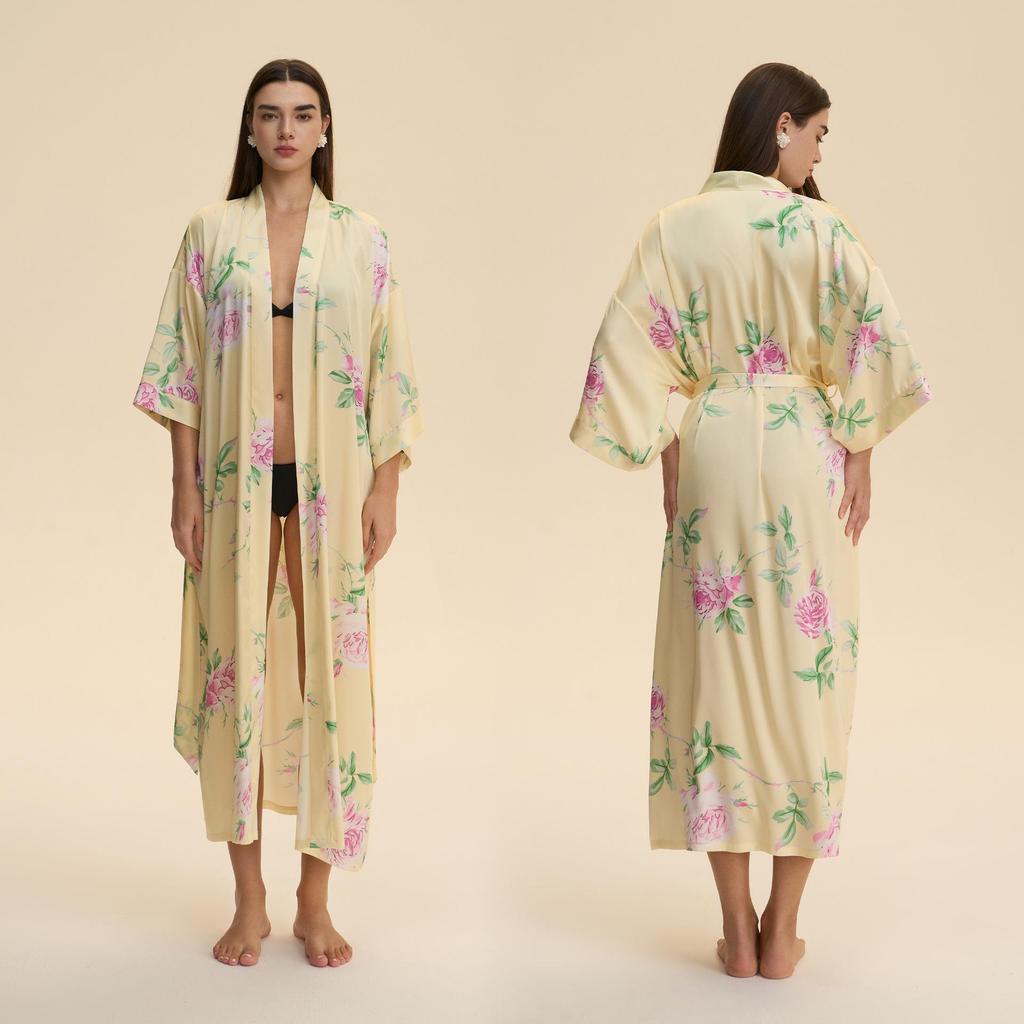 Yaoting Satin Plus Size Women's Long Sleeve Pajamas and Bathrobe Set - Spring/Fall Collection WP5021
