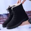 Korean Style High-top Snow Boots for Men and Women, Plus Size, with Velvet Lining and Front Lace-up.