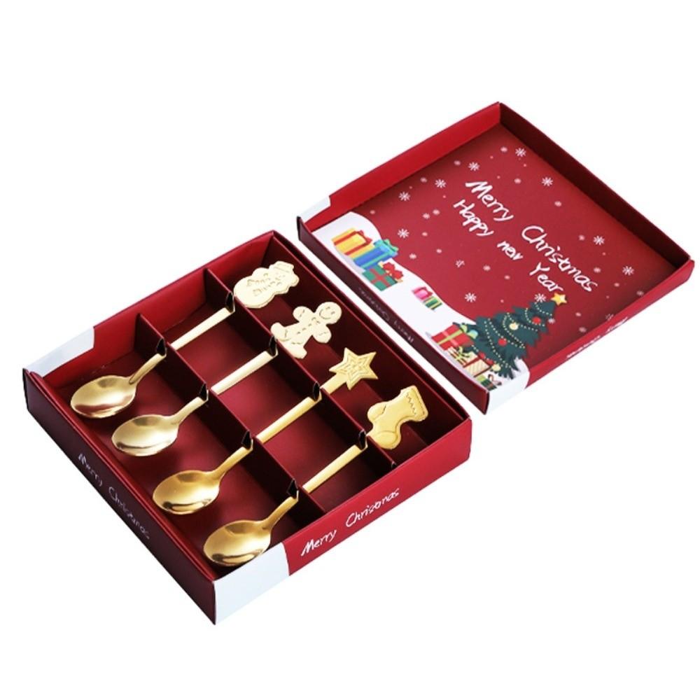 4PCS Set Snowman Coffee Spoons Festive Cake Spoons New Dessert Spoons Holiday Decoration