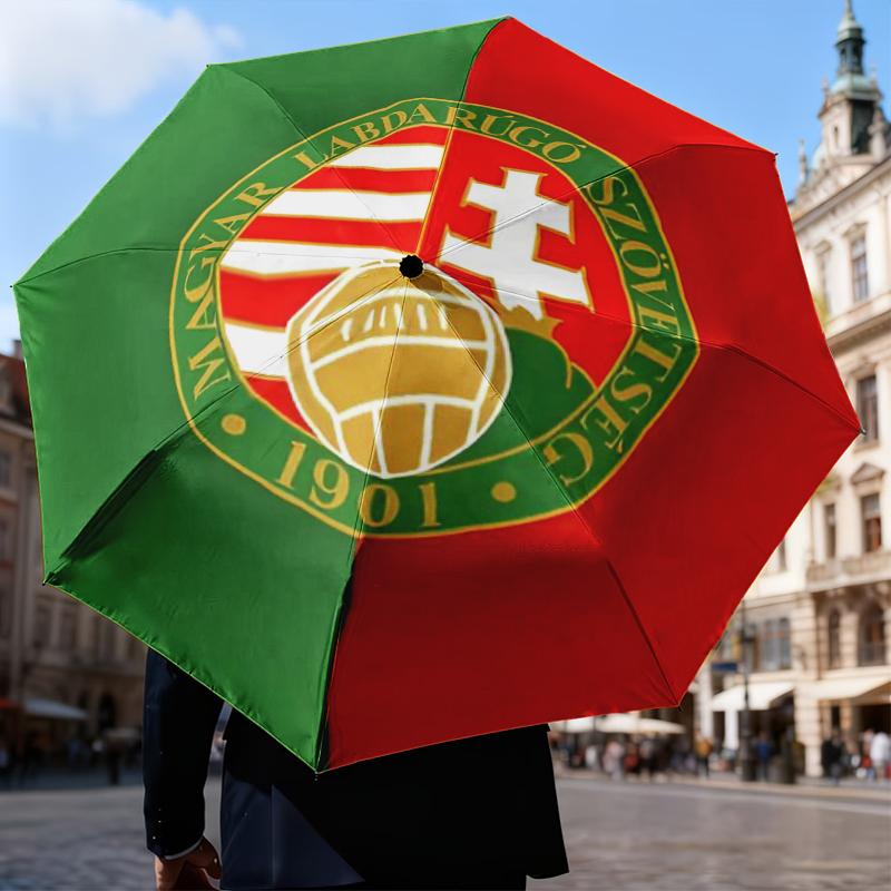 Hungarian Football Emblem Umbrella Folding umbrella, automatic umbrella 8-Frame for Travel, camping Use Gift for Halloween Christmas