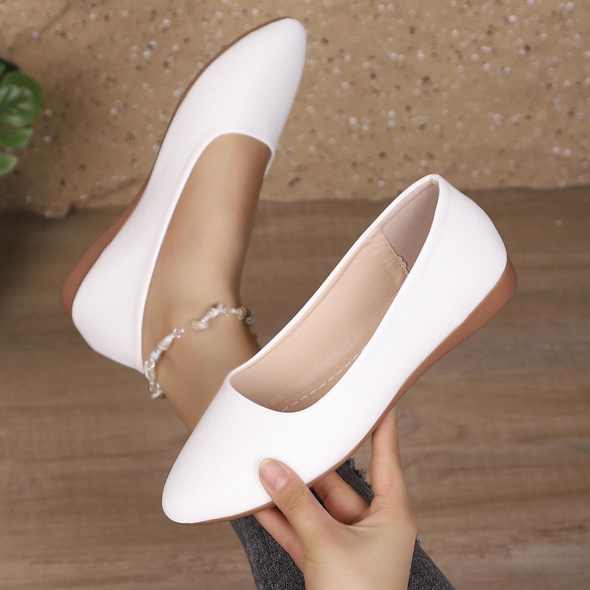 

Women Flats Simple Casual Pointed Toe Flat Shoes Summer Rubber Outsole Sneakers Women Soft Leather Breathable Slip-On Loafers 43 білий