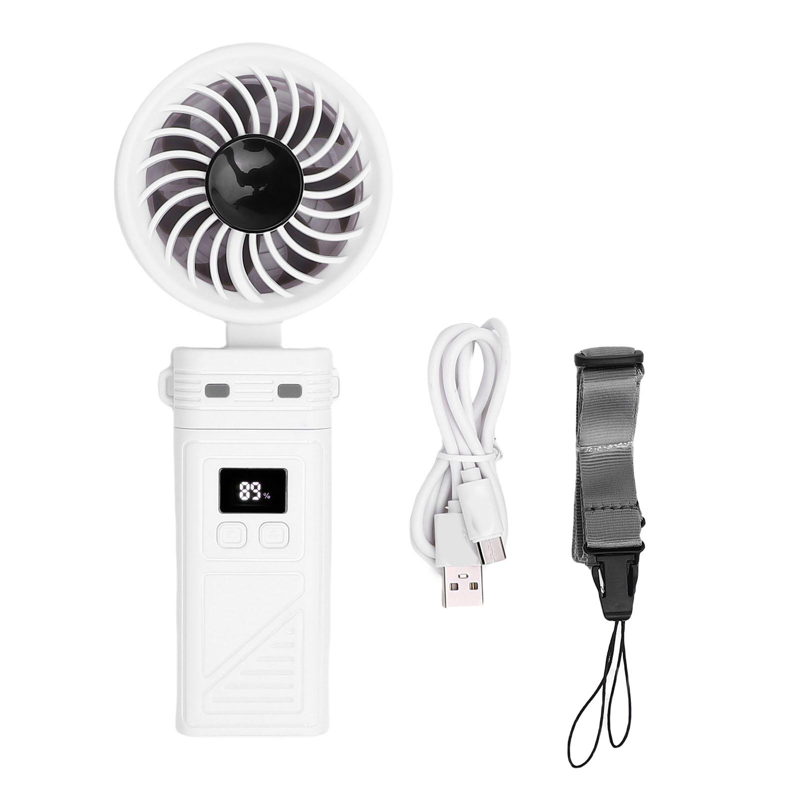 

Ручной вентилятор 5200 мАч Перезаряжаемый Складной вентилятор с 6 скоростями ветра Цифровой дисплей Съемная головка белый