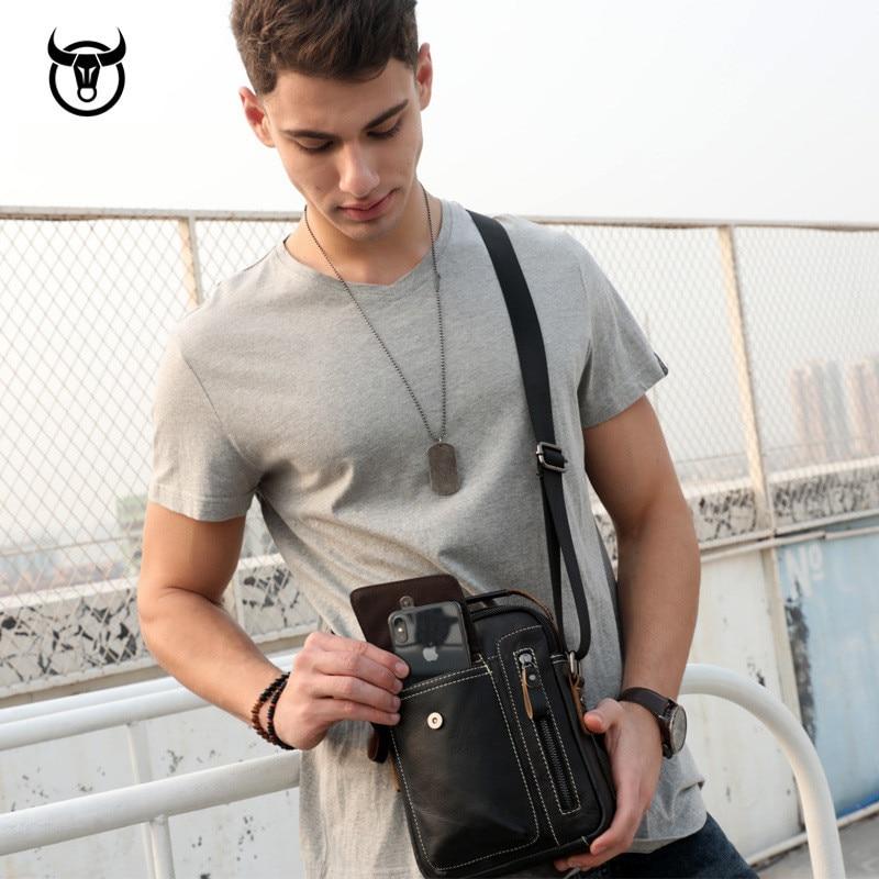 BULLCAPTAIN Genuine Leather Men's Crossbody Shoulder Bag Vintage Cowhide Messenger Bag for Male Small Casual Handbag
