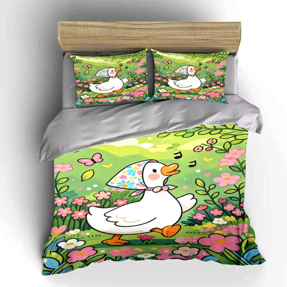 Cartoon Duck Floral Set Summer Multiple Sizes Kid'S And Adults' Bedroom Exquisite 3Pc Bedding Set, Gift