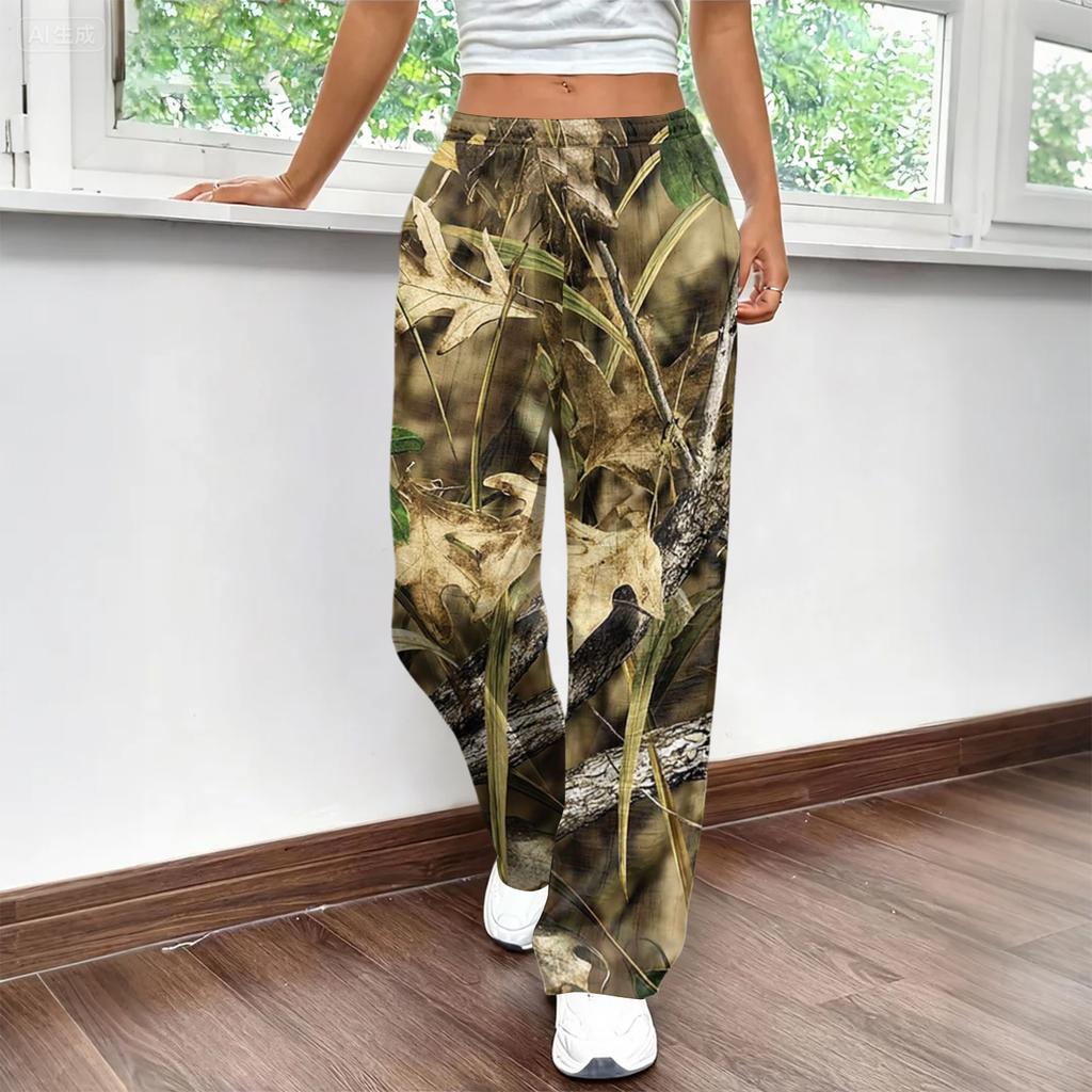 Women's fashion printed pocket elastic waist casual pants