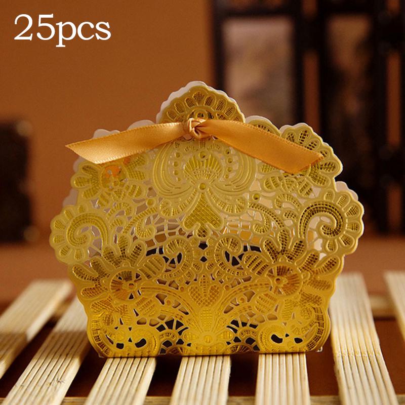 

25 50 шт. Набор креативных подарочных коробок, бумажные принадлежности для вечеринок, аксессуары для хранения, коробка для конфет, свадебные сувениры 25PC золотой