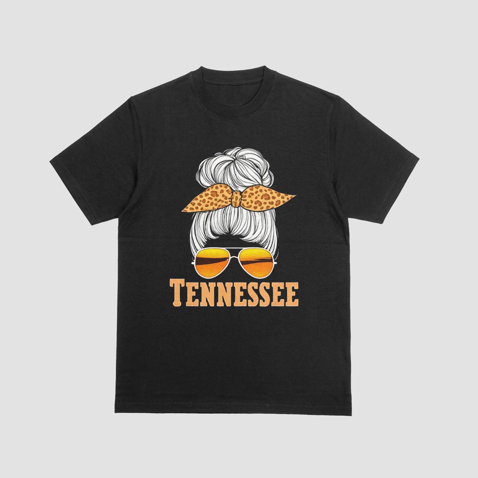 Tennessee Messy Bun Sunglasses T-Shirt | Southern Mama Leopard Bow Tee XXXL