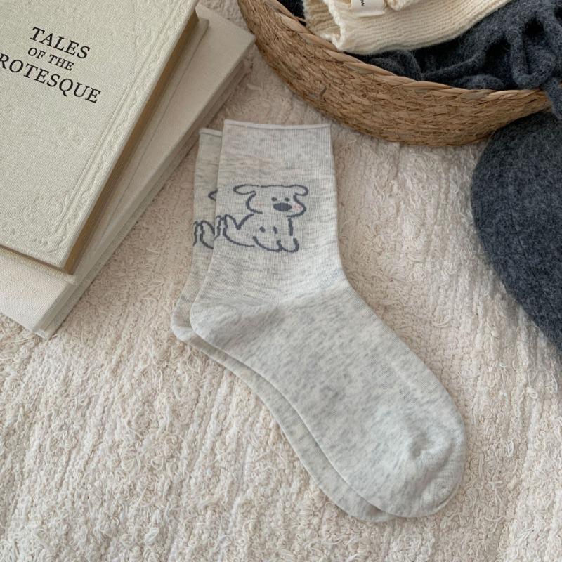 Women's Autumn Fashion New Grey Medium Tube Pile Cotton Socks