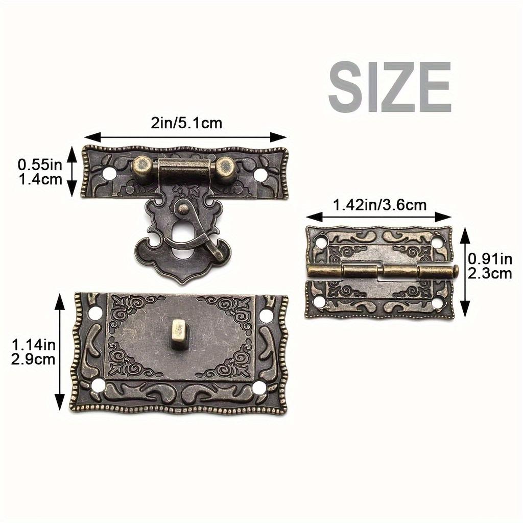 Sada 4 sad starožitného bronzového rytého hardwaru – složitá západka, vintage pant, bezpečný zámek pro dřevěné pouzdra a šperkovnice