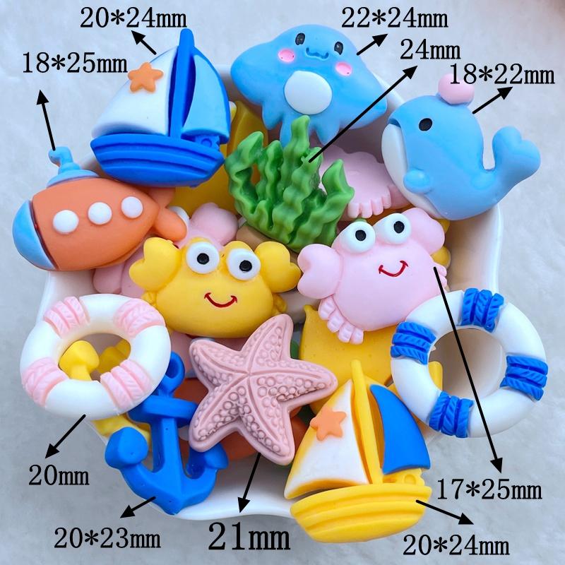 

10Pcs New Cute Resin Mini Sailing Boats, Marine Animal Series Flat Back Manicure Parts Embellishments For Hair Bows Accessories
