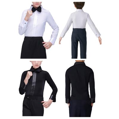 Jungen Latein Wettbewerbs-Trikot Umlegekragen Langarm Fliege Design Salsa Tango Performance Tanzoutfit