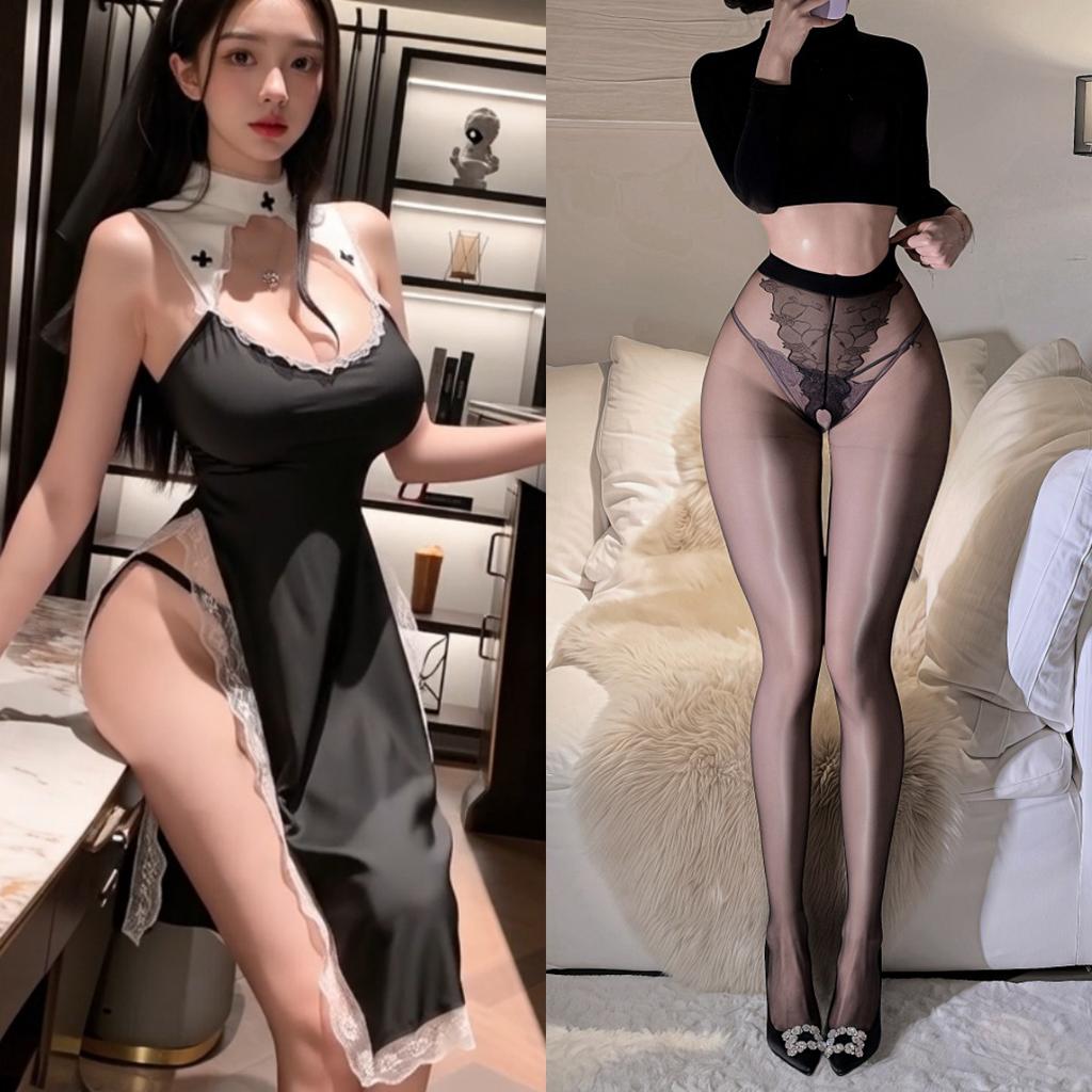 Sexy Lingerie Flirting Funny Costume Cosplay Nun Uniform Cplay Game Outfit Hollow Skirt Set