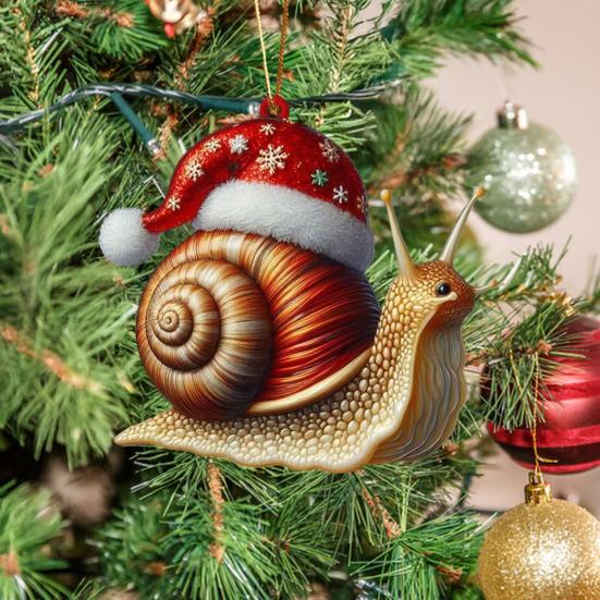 Vánoční ozdoby Kreslený zvířecí vzor Dekorace vánočního stromku 2D Plochý šnek/Moucha/Kachna Akrylová přívěsek na okno Zeď Strom Dekor