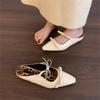 Hong Kong Niche Fashion Bow Baotou Half Slippers Women's Outer Wear Summer New Inner Height-increasing Cool Slippers Single Shoes