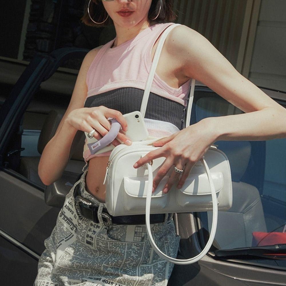 

Корейский стиль PU Боулинг Сумка Сумка Подмышки Мини Карман Бостон Сумка Портативная