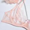 Aduloty Dámské sexy spodní prádlo Kostice Podprsenka Řetízek Zdobení Peří Prošívání Erotické spodní prádlo Růžová Tenká krajka Perspektiva Set