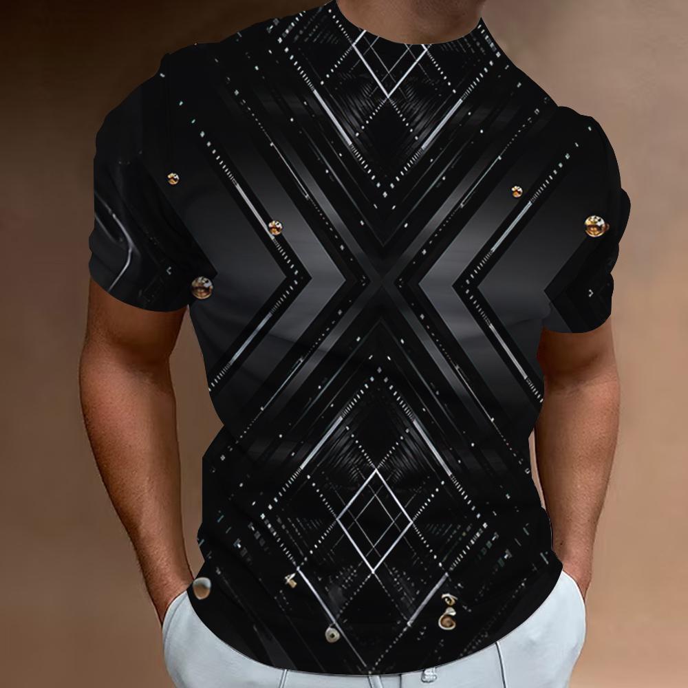2025 Geometric Print Men's Single T-shirt, 3d Print Men's Top, Casual