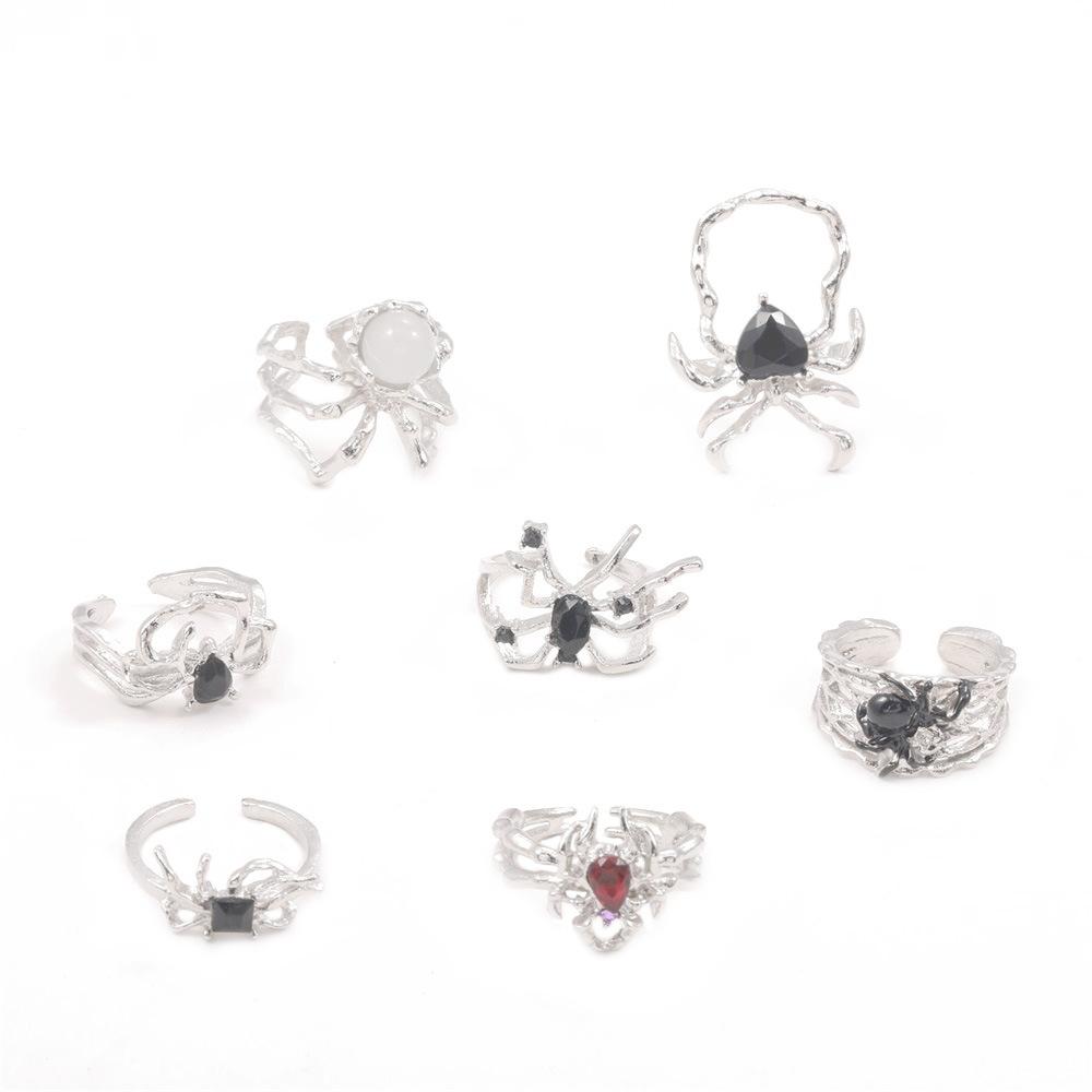 Punk Irregular Spider Open Ring Unisex Hot Girl Fashion 7-piece Ring Set for Women