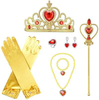 CREDIBLE Glitzerndes Prinzessinnen-Accessoire-Set für Kinder, 8 Teile (Herz-Diadem, Zauberstab, Halskette, Ohrringe, Armband, Ring, Handschuhe, Original-Merchandise),