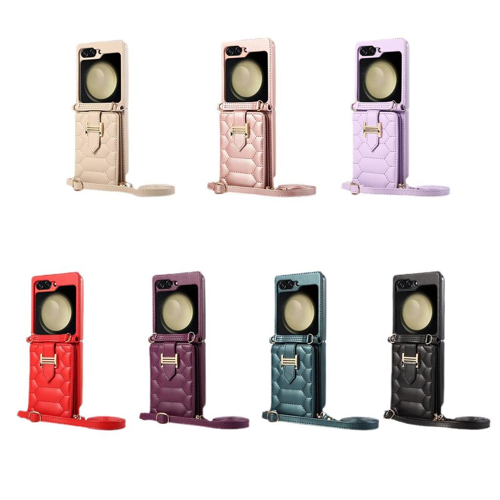 Z FLIP5 Small Diamond Color Matching Crossbody Phone Case with Card Holder.
