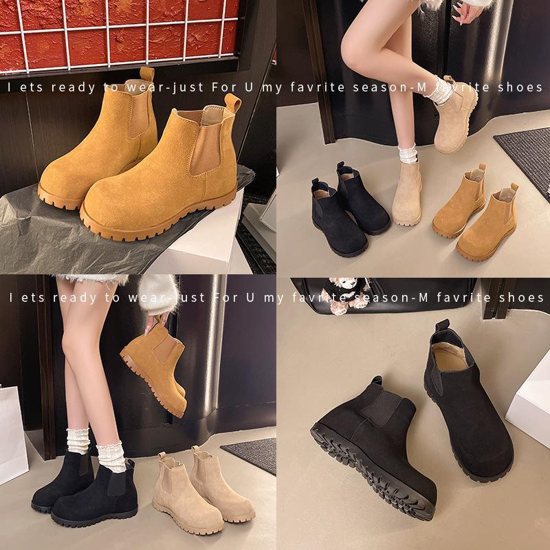 Retro botki Chelsea z wewnętrznym podwyższeniem damskie wiosenne nowe matowe skórzane kominowe na grubym obcasie krótkie buty dziecięce na grubej podeszwie buty Martin