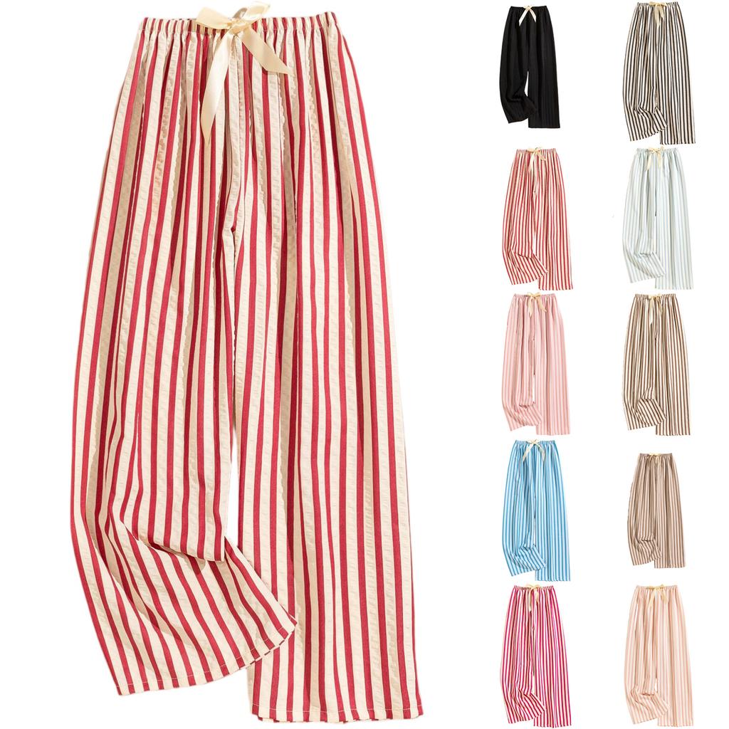 Women's Casual Fashion Sleep Pants Striped Loungewear Pants Wearable As Outerwear High-Waisted Pants