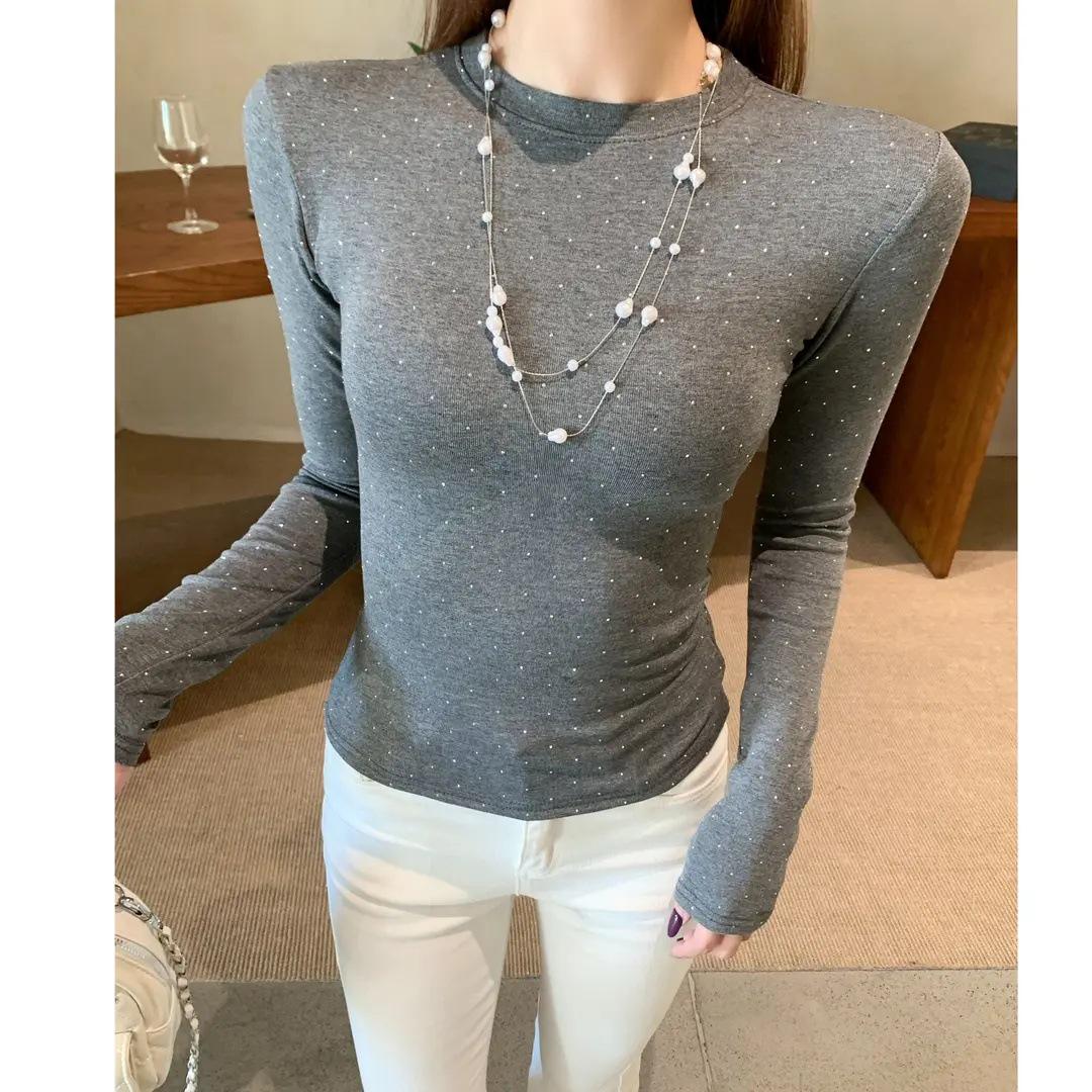 

Autumn/Winter Modal 260g Hot Drilling Slim-Fit Long Sleeve T-Shirt with Cinched Waist Women s Base Layer 2XL (115-130 kg) красный