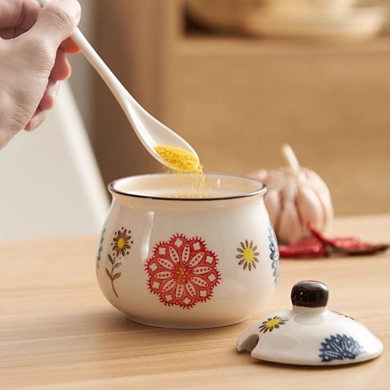 4 Piece Ceramic Spices Container Set Includes Decorative Tray Durable Kitchens Organizers for Spices Condiments