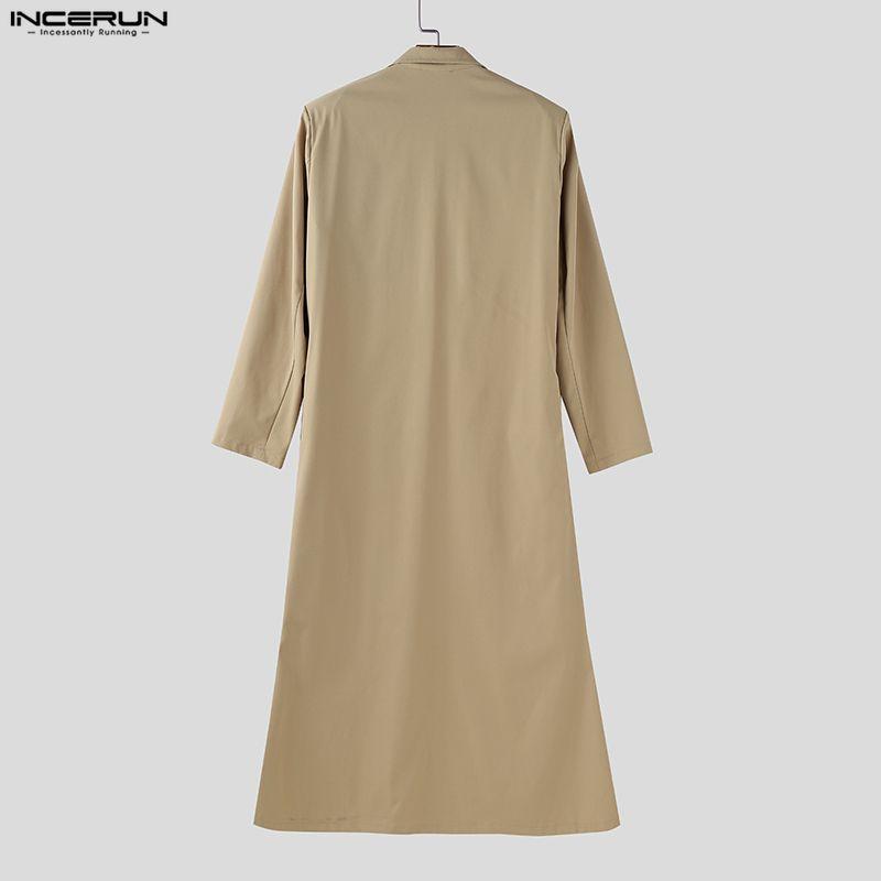 INCERUN Men Turn-down Collar Long Sleeve Button High Splits Long Cardigan Tunic Tops