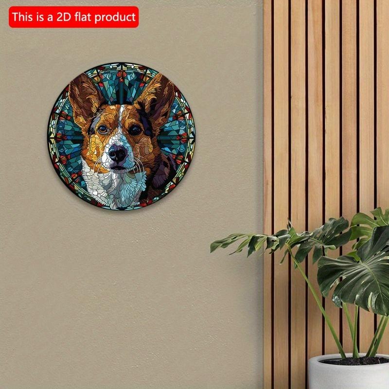 2D Flat 20*20cm1pc Cute Yellow Corgi High Quality Round Pendant, Colorful Color Block Splicing Dog Pattern Art Decorative Plate, Suitable for Bedroom