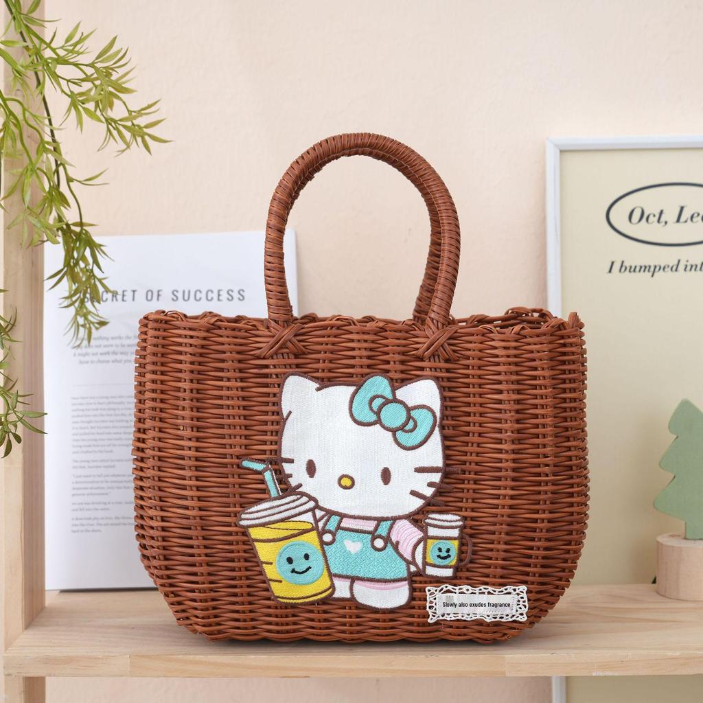 Colorful Imitation Rattan Woven Ladies' Picnic Handbag