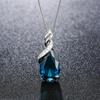 Korean Blue Crystal Pendant Necklace - Elegant Blue Diamond Clavicle Chain with Natural Topaz